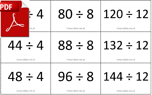 Print your own PDF division times tables flashcards.